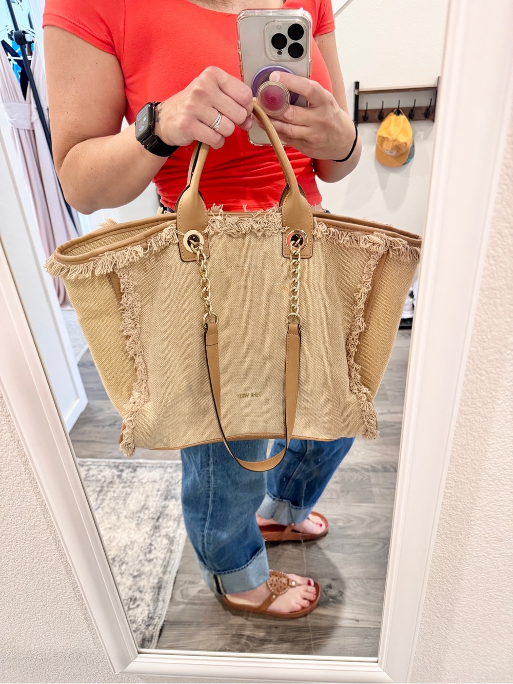 Nine West Coastal Boho Raffia Tote Beach Resort Fringe Oversize Shoulder Bag D58